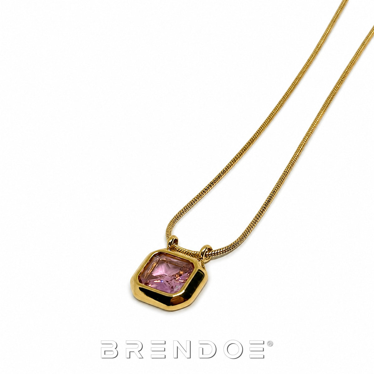 Brendoe Goudkleurige Geometrische Ketting met Roze Zirkonia