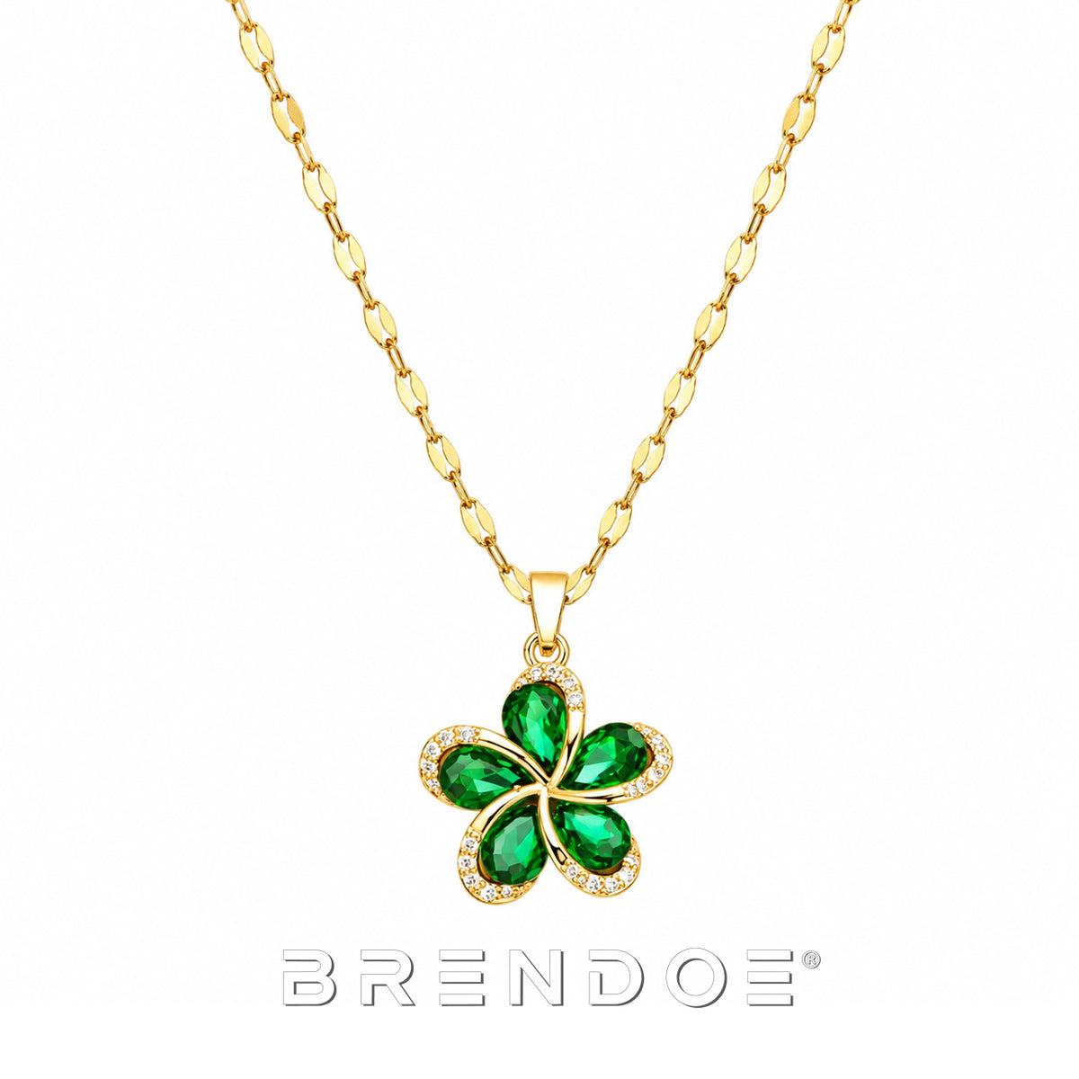 Goudkleurige Bloem Ketting Dames – Afneembare Groene Bloemhanger – Verstelbare RVS Ketting