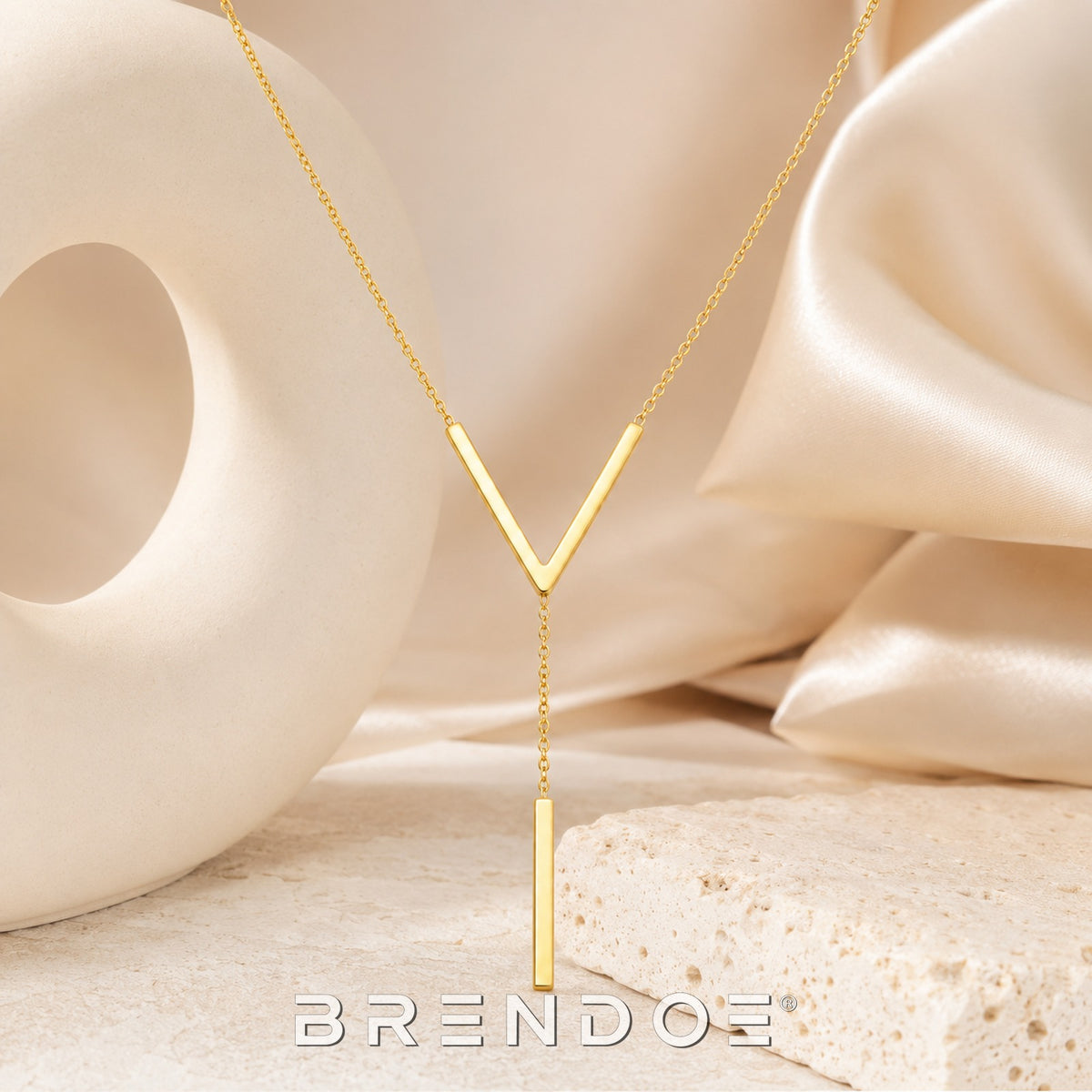 Brendoe Goudkleurige Y-Ketting met V-Hanger