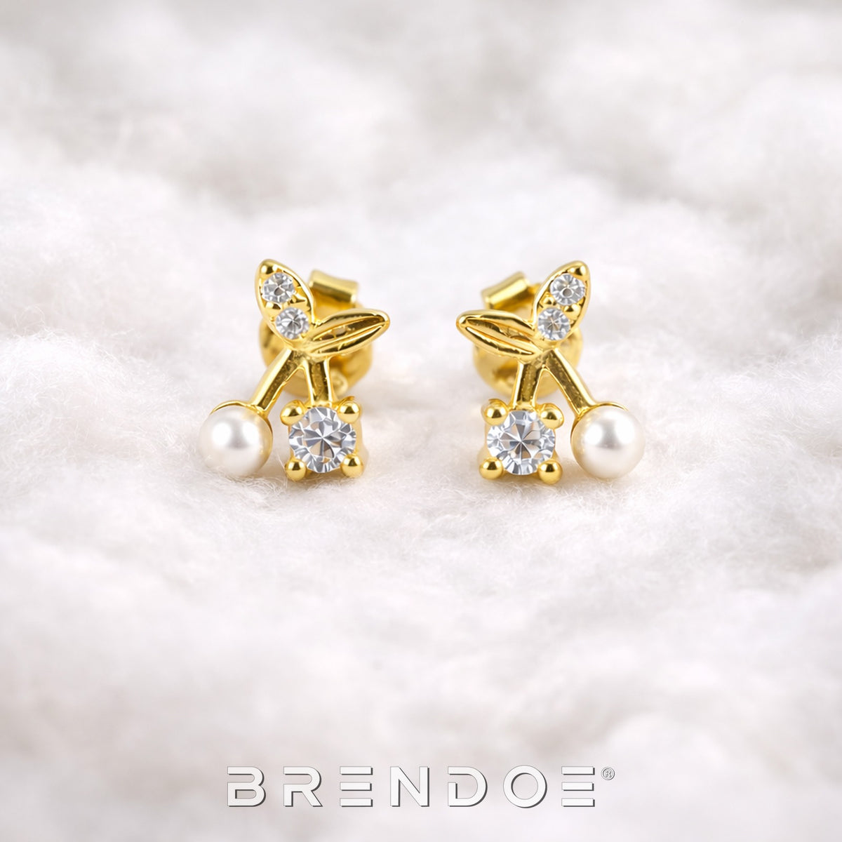 Brendoe Goudkleurige Kersen Oorstekers – 925 Zilver