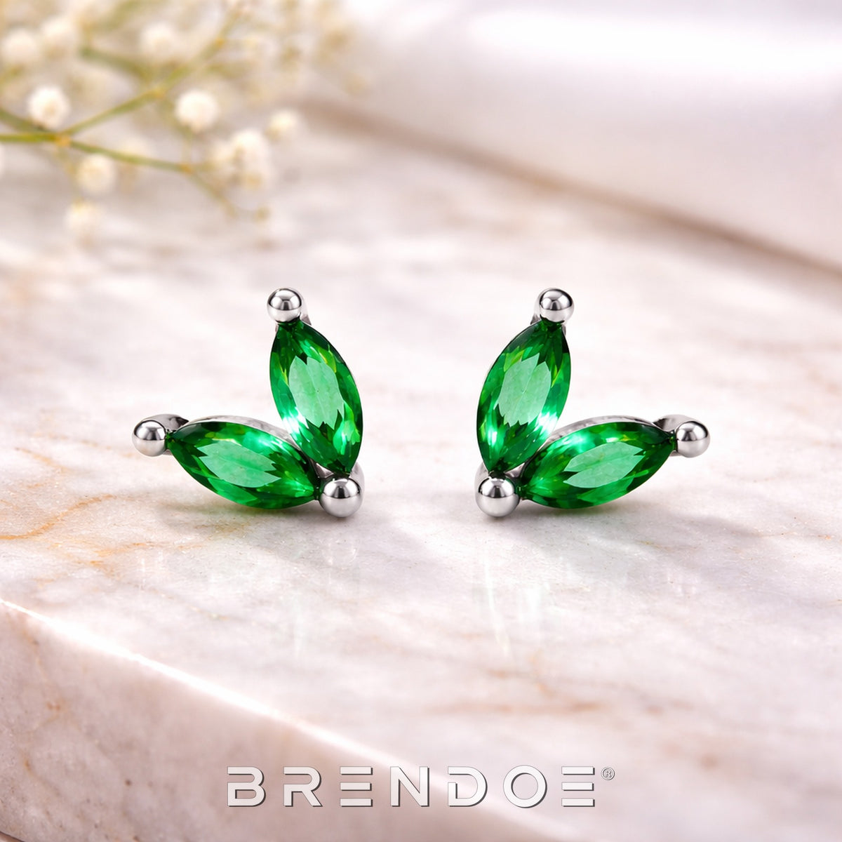 Brendoe Groene Blaadjes Oorstekers – 925 Zilver