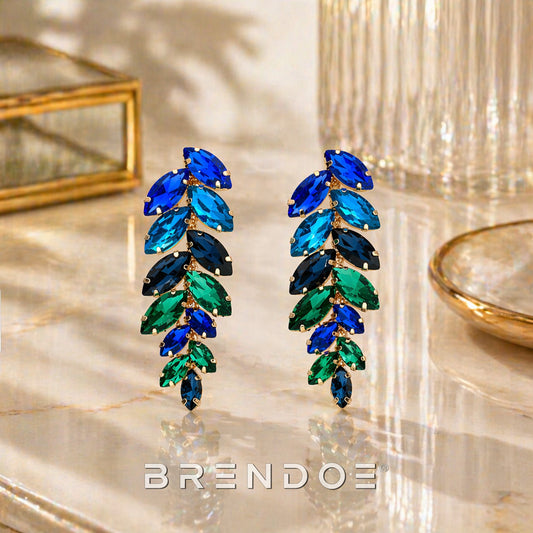 Brendoe Blauw-Groene Blad Statement Oorbellen
