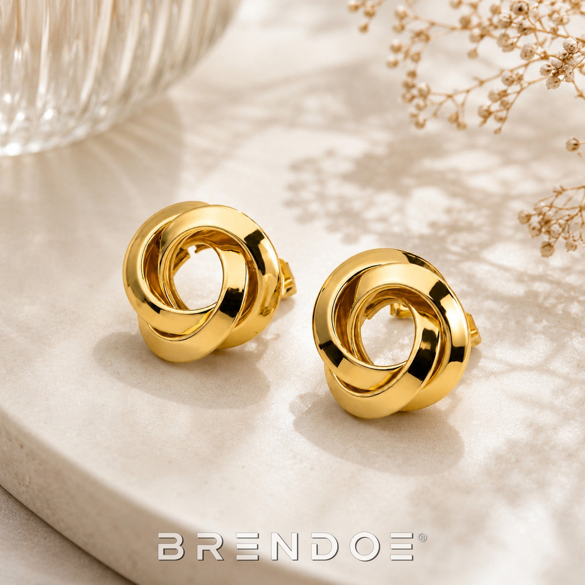 Brendoe Goudkleurige Ronde Statement Oorstekers – RVS 201
