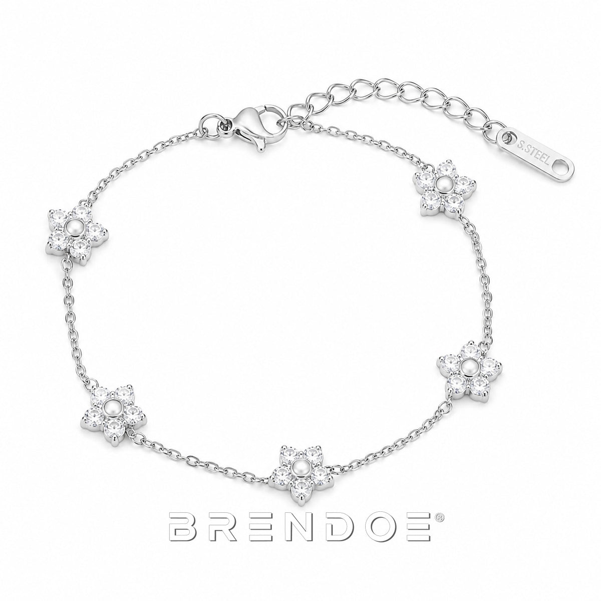 Zilverkleurige Bloemen Armband Dames – RVS Armband met Bloem Details – Verstelbaar