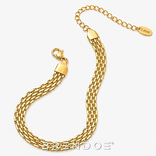 Brendoe Goudkleurige Schakelarmband Dames – 18K Verguld RVS, Verstelbaar
