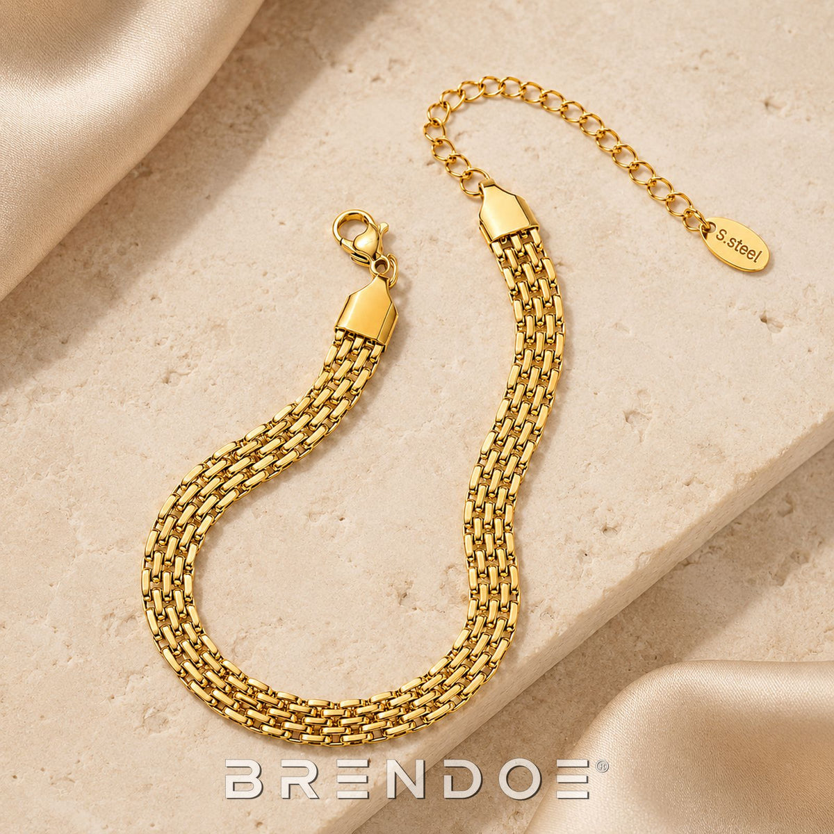 Brendoe Goudkleurige Schakelarmband Dames – 18K Verguld RVS, Verstelbaar