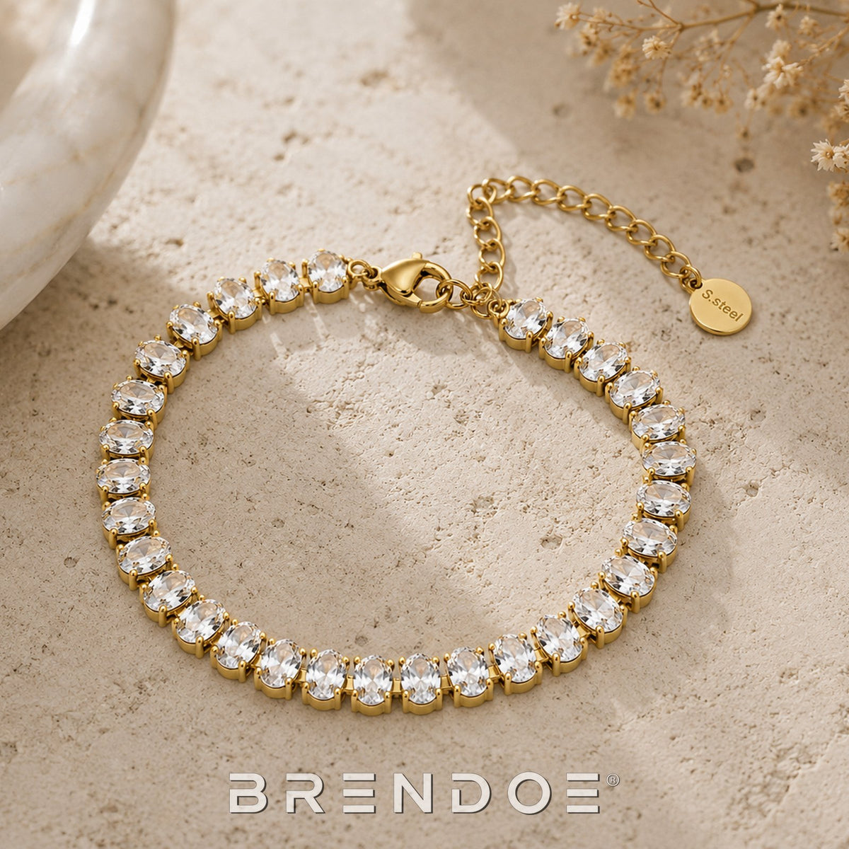 Brendoe Goudkleurige Zirkonia Armband Dames – Verguld RVS, Verstelbaar