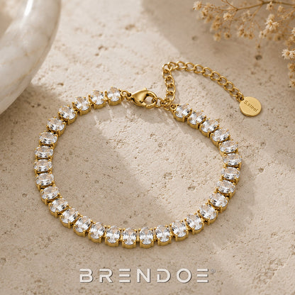 Brendoe Goudkleurige Zirkonia Armband Dames – Verguld RVS, Verstelbaar