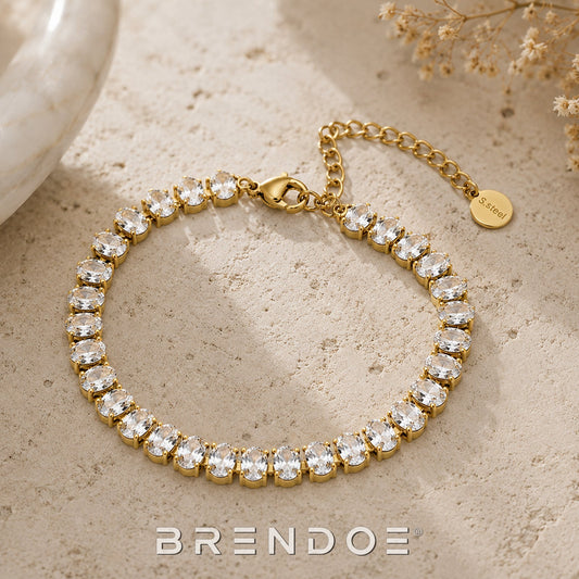 Brendoe Goudkleurige Zirkonia Armband Dames – Verguld RVS, Verstelbaar