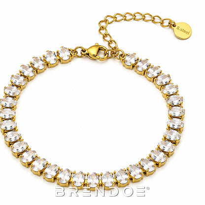 Brendoe Goudkleurige Zirkonia Armband Dames – Verguld RVS, Verstelbaar