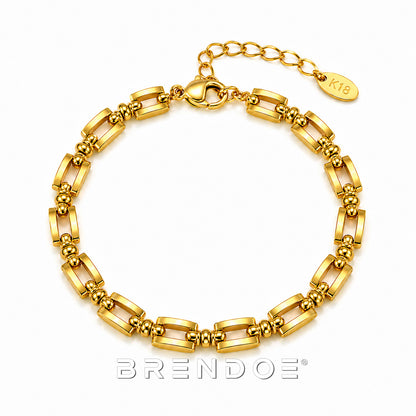 Goudkleurige Schakelarmband Dames – 18K Verguld RVS – Verstelbare Rechthoekige Schakels