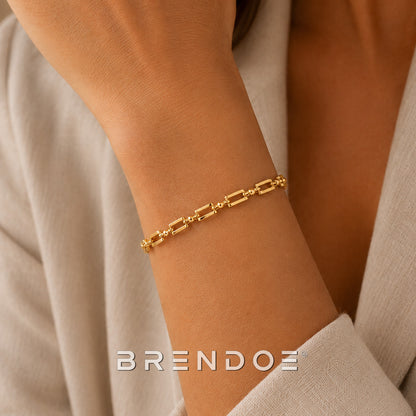 Goudkleurige Schakelarmband Dames – 18K Verguld RVS – Verstelbare Rechthoekige Schakels