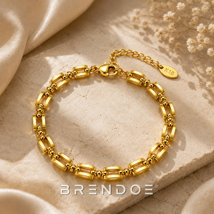 Goudkleurige Schakelarmband Dames – 18K Verguld RVS – Verstelbare Rechthoekige Schakels