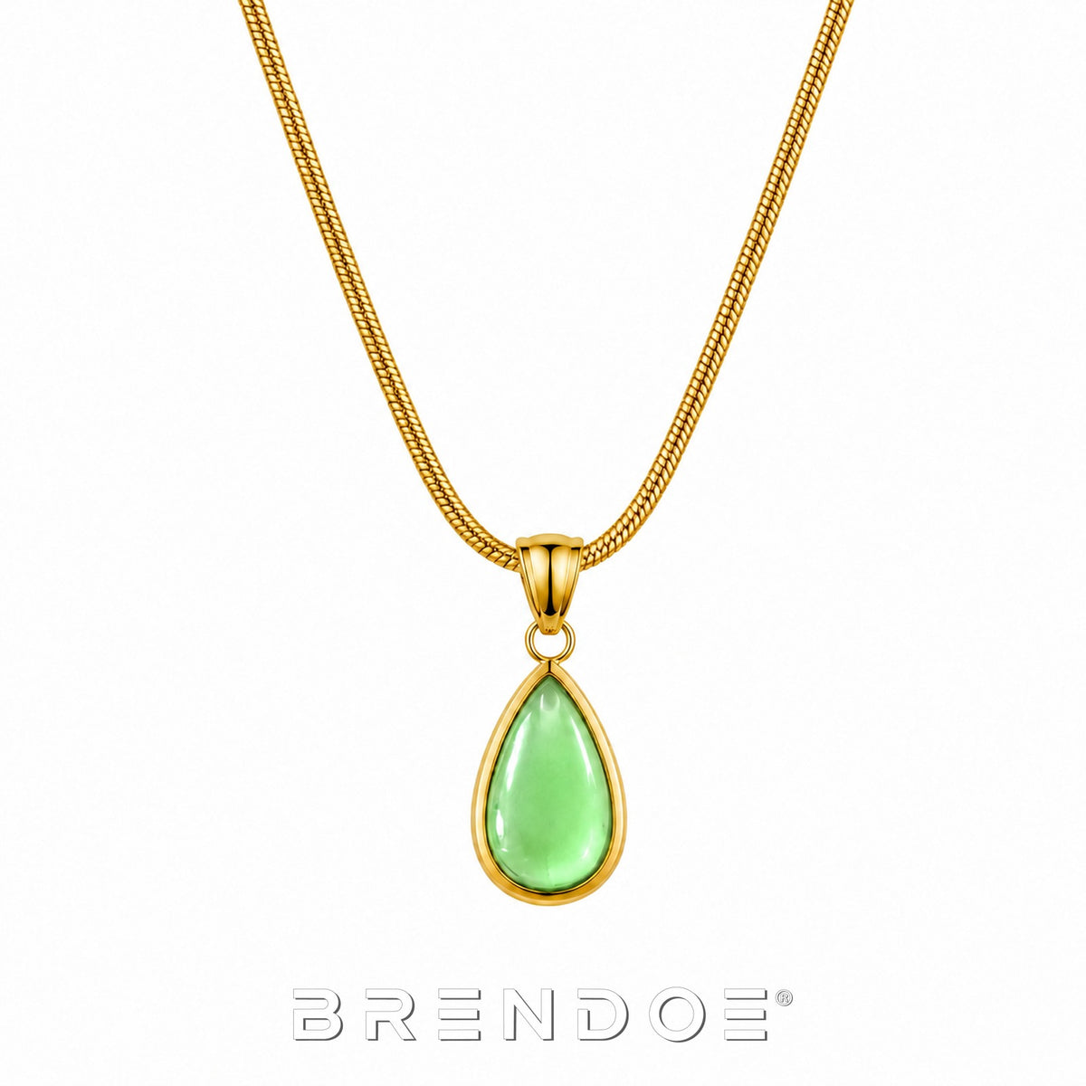 Brendoe Goudkleurige Ketting met Groene Druppel