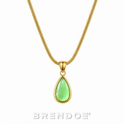 Brendoe Goudkleurige Ketting met Groene Druppel