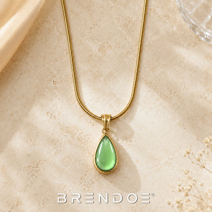 Brendoe Goudkleurige Ketting met Groene Druppel
