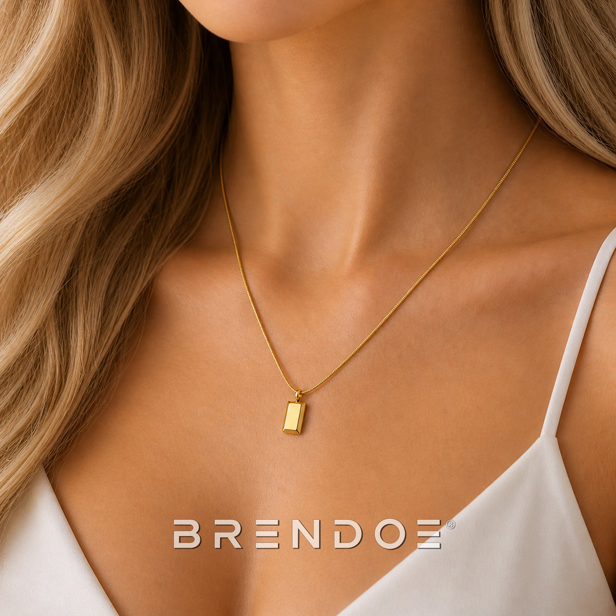 Goudkleurige Rechthoekige Ketting Dames – 304 RVS Minimalistische Necklace