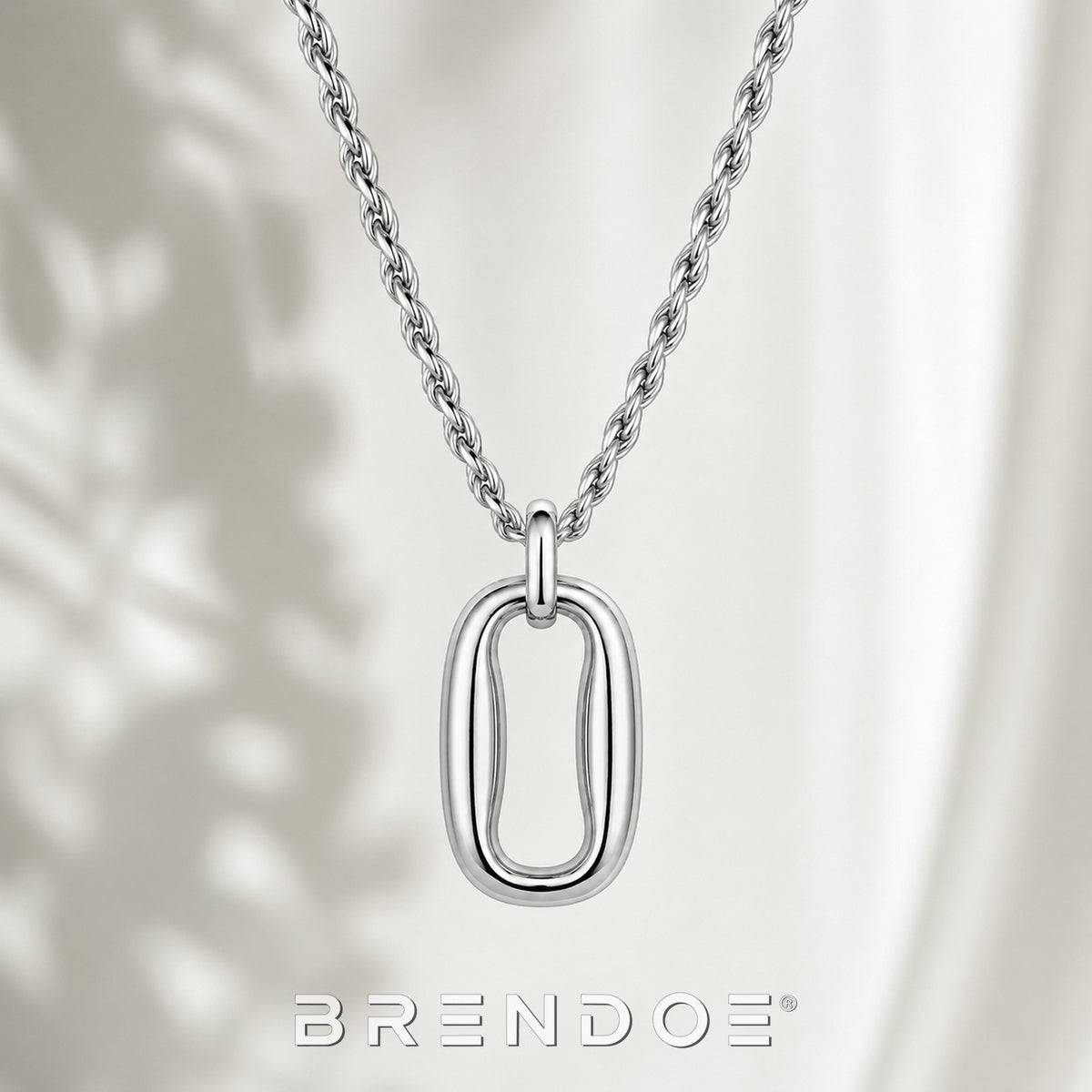 Brendoe Zilverkleurige Twistketting met Ovale Hanger