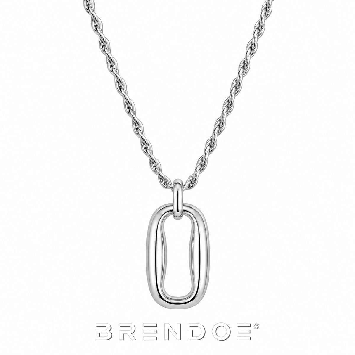Brendoe Zilverkleurige Twistketting met Ovale Hanger