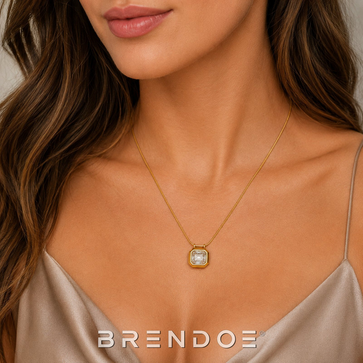 Brendoe Goudkleurige Geometrische Ketting met Zirkonia