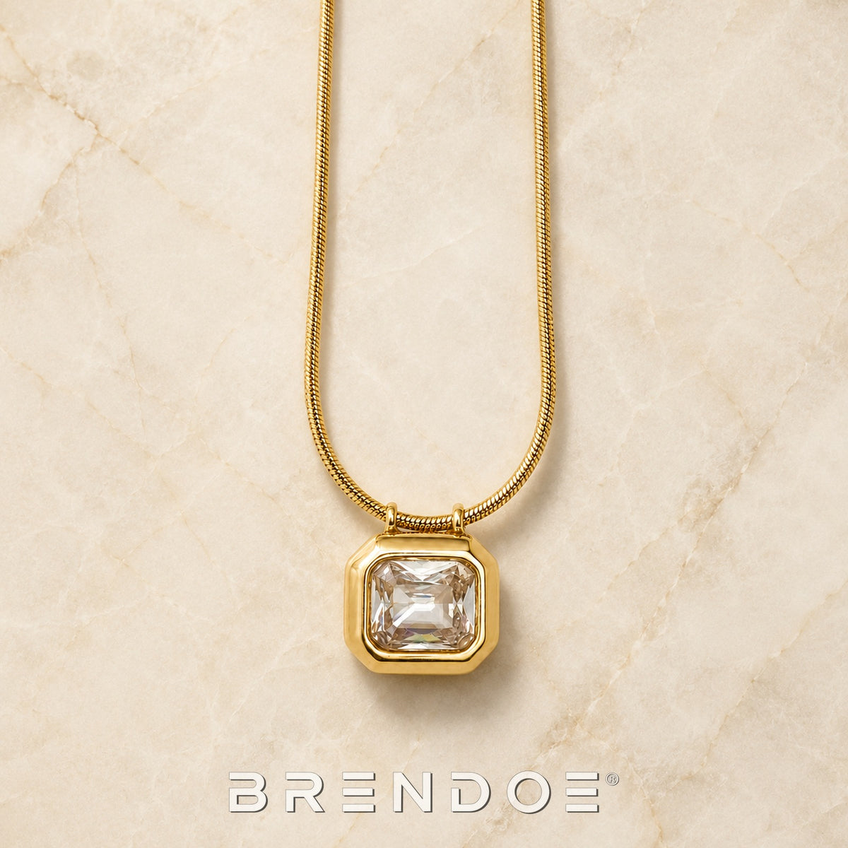 Brendoe Goudkleurige Geometrische Ketting met Zirkonia