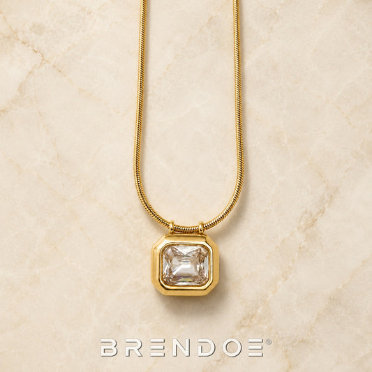 Brendoe Goudkleurige Geometrische Ketting met Zirkonia
