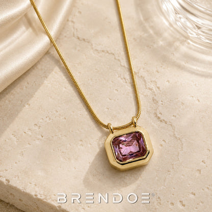 Brendoe Goudkleurige Geometrische Ketting met Roze Zirkonia