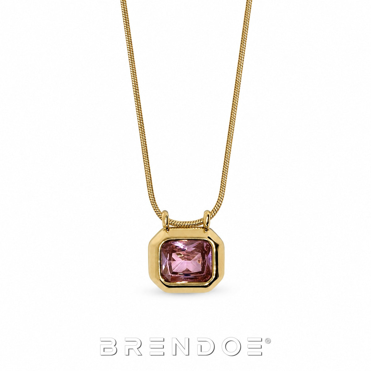 Brendoe Goudkleurige Geometrische Ketting met Roze Zirkonia