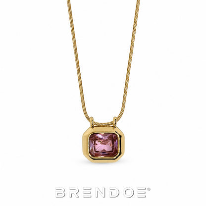 Brendoe Goudkleurige Geometrische Ketting met Roze Zirkonia
