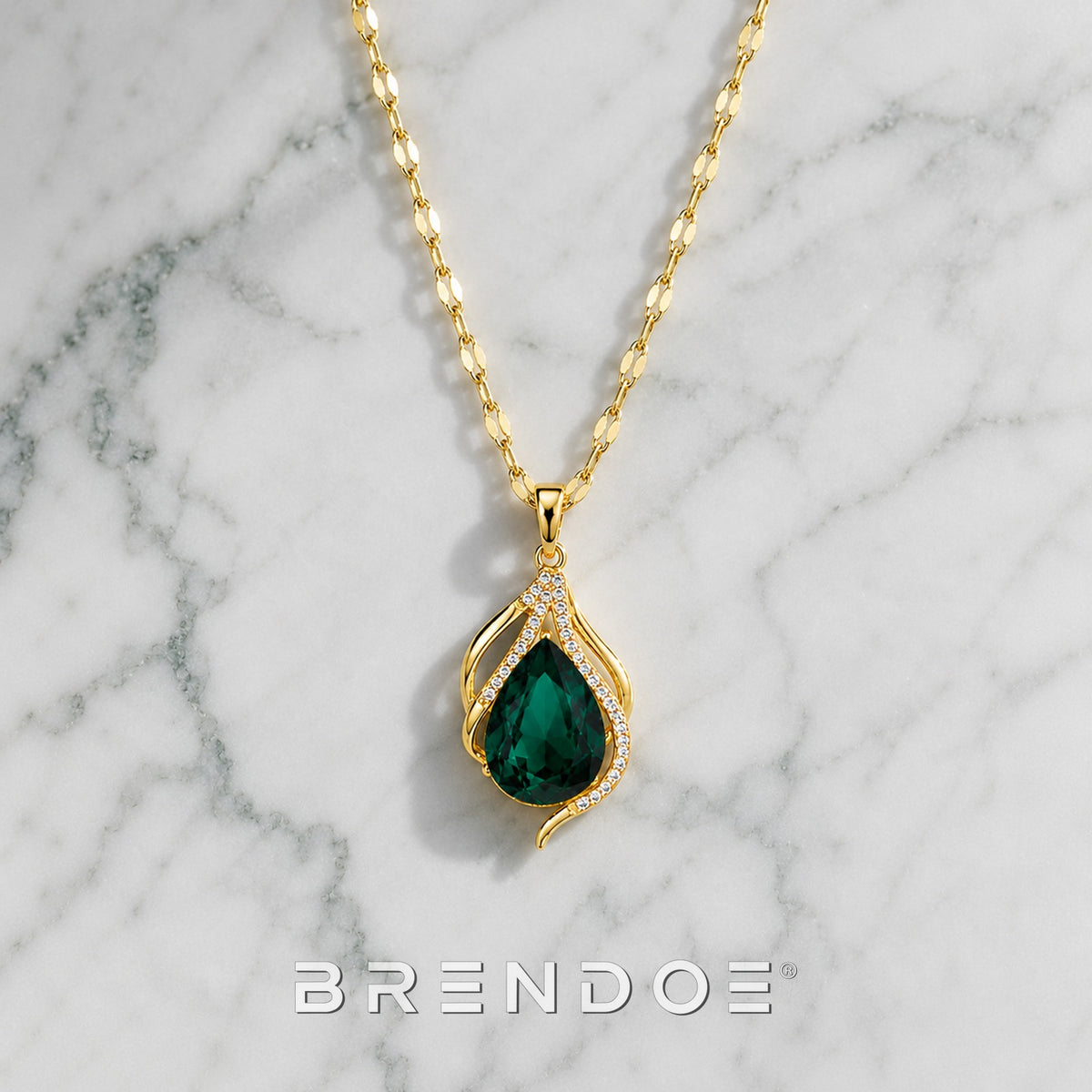 Brendoe Ketting met Afneembare Groene Druppelhanger
