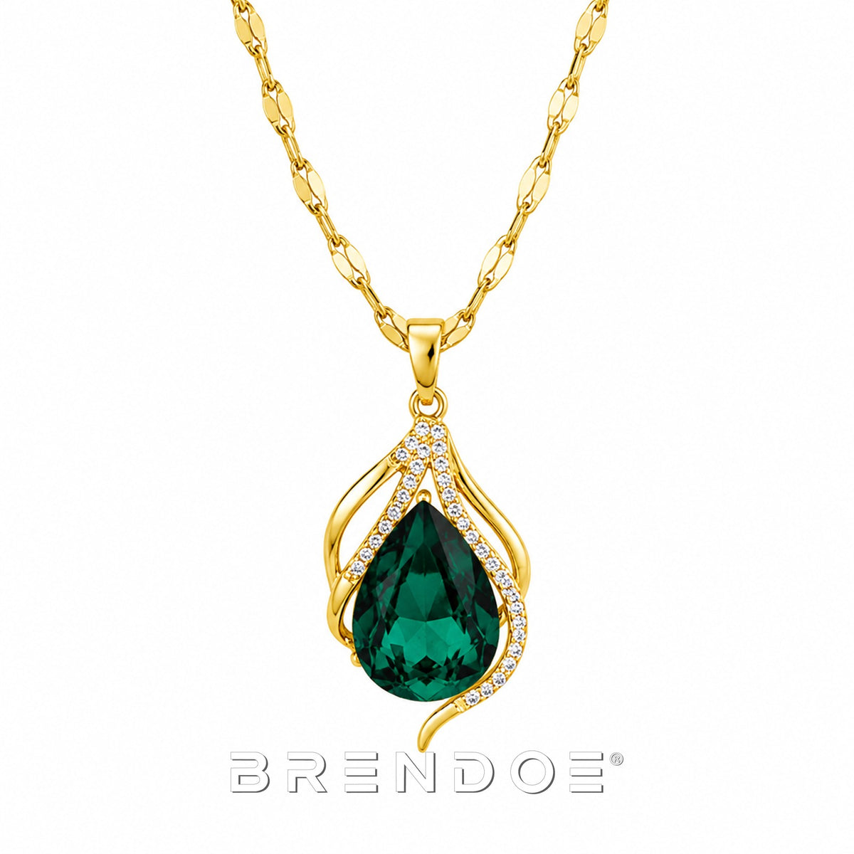 Brendoe Ketting met Afneembare Groene Druppelhanger