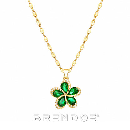 Goudkleurige Bloem Ketting Dames – Afneembare Groene Bloemhanger – Verstelbare RVS Ketting