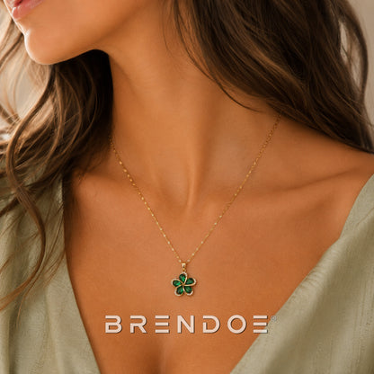 Goudkleurige Bloem Ketting Dames – Afneembare Groene Bloemhanger – Verstelbare RVS Ketting