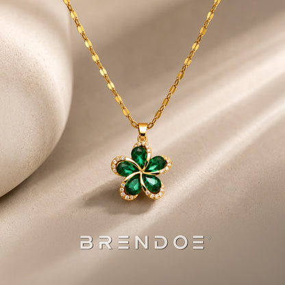 Goudkleurige Bloem Ketting Dames – Afneembare Groene Bloemhanger – Verstelbare RVS Ketting