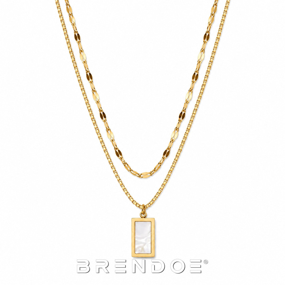 Brendoe Goudkleurige Dubbele Ketting met Witte Hanger