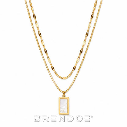 Brendoe Goudkleurige Dubbele Ketting met Witte Hanger