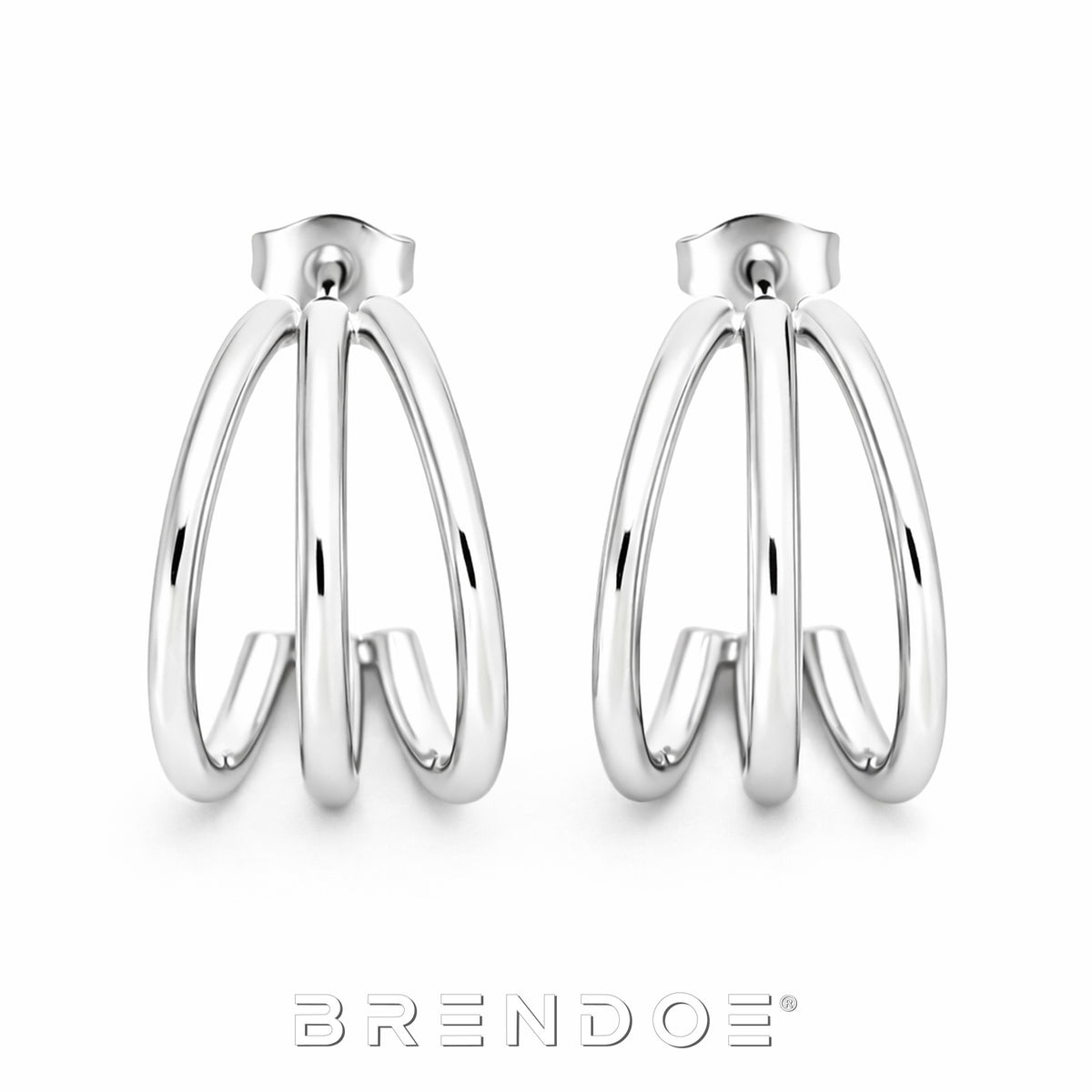 Brendoe Zilverkleurige Dubbele Hoop Oorstekers – 304 RVS