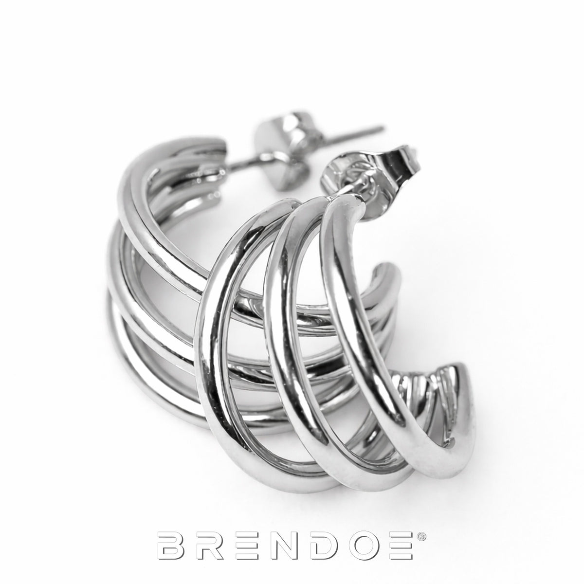 Brendoe Zilverkleurige Dubbele Hoop Oorstekers – 304 RVS