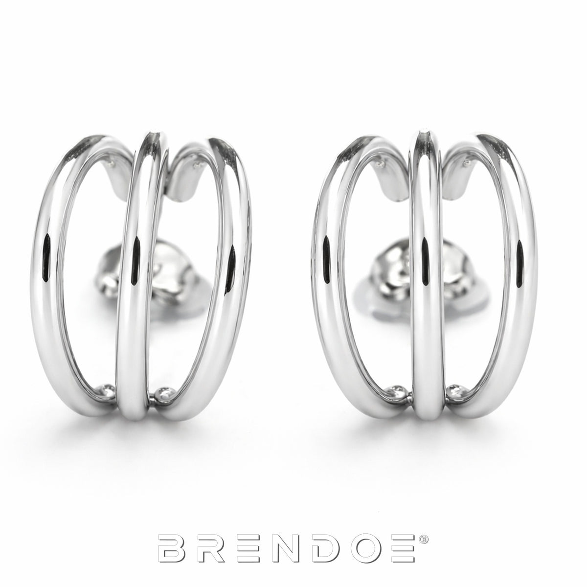 Brendoe Zilverkleurige Dubbele Hoop Oorstekers – 304 RVS