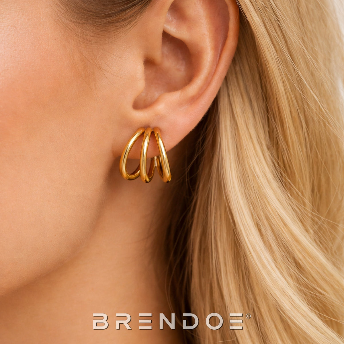 Brendoe Goudkleurige Dubbele Hoop Oorstekers – 18K Verguld RVS