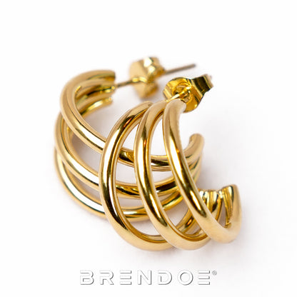 Brendoe Goudkleurige Dubbele Hoop Oorstekers – 18K Verguld RVS