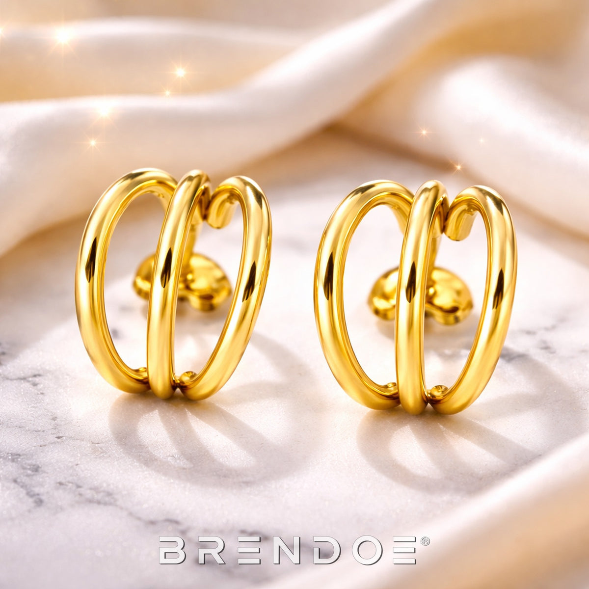 Brendoe Goudkleurige Dubbele Hoop Oorstekers – 18K Verguld RVS