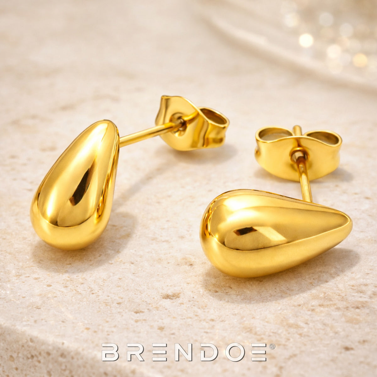 Brendoe Goudkleurige Druppel Oorstekers – RVS