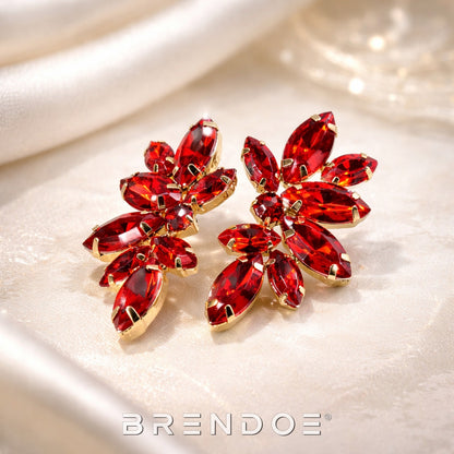 Goudkleurige Statement Oorbellen met Rode Kristallen – Kristal Cluster Dames