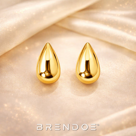 Brendoe Goudkleurige Druppel Oorstekers – 925 Zilver