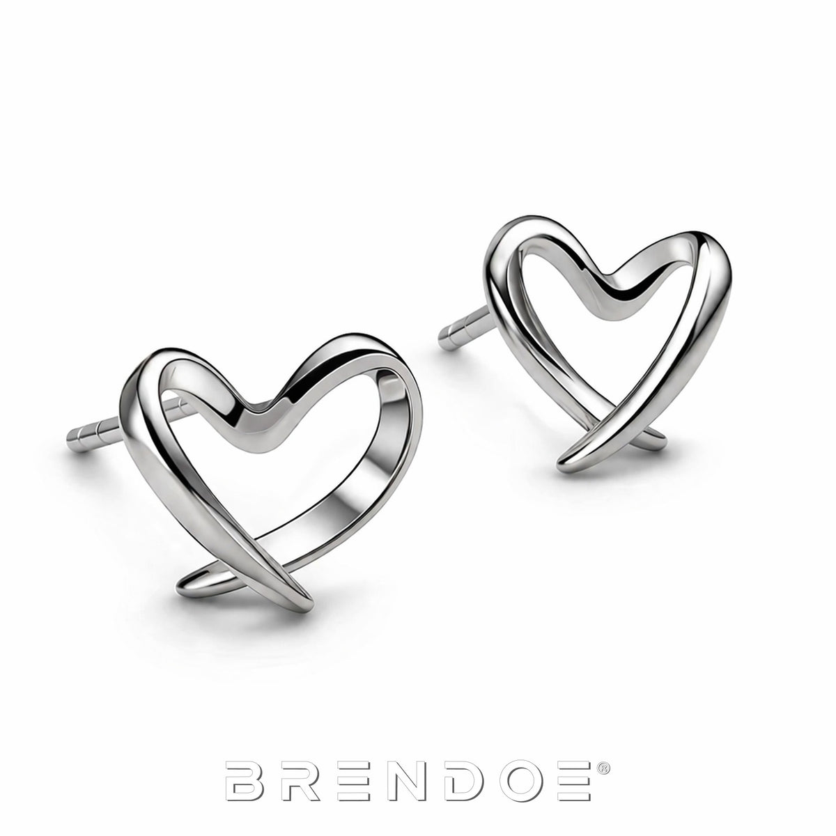 Brendoe Zilverkleurige Lijnhart Oorstekers – 925 Zilver