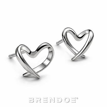 Brendoe Zilverkleurige Lijnhart Oorstekers – 925 Zilver