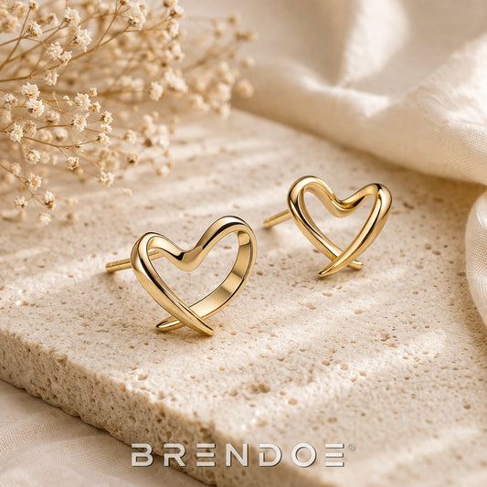 Brendoe Goudkleurige Lijnhart Oorstekers – 925 Zilver