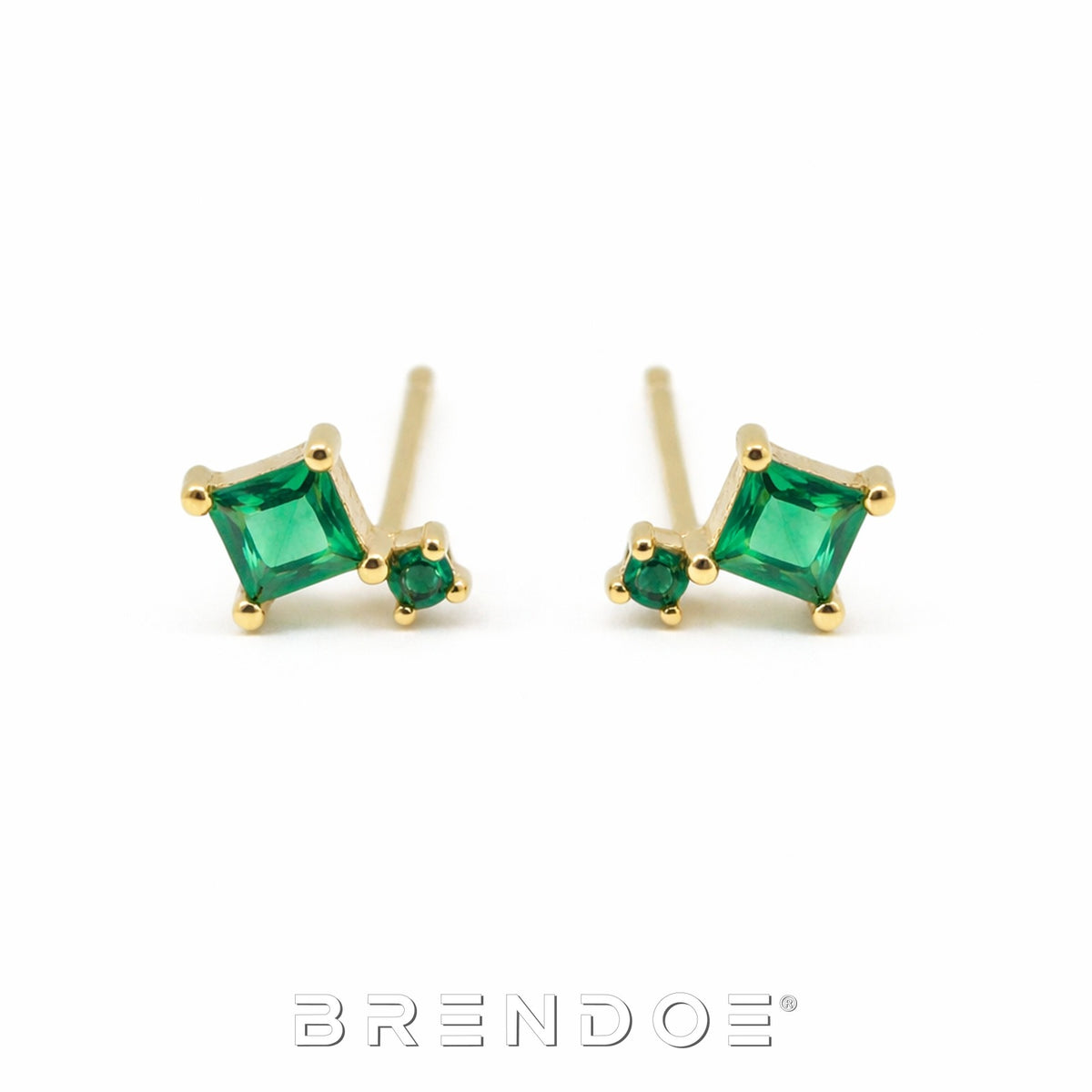 Brendoe Goudkleurige Groene Zirkoon Oorstekers – 925 Zilver