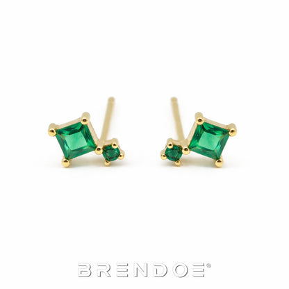 Brendoe Goudkleurige Groene Zirkoon Oorstekers – 925 Zilver
